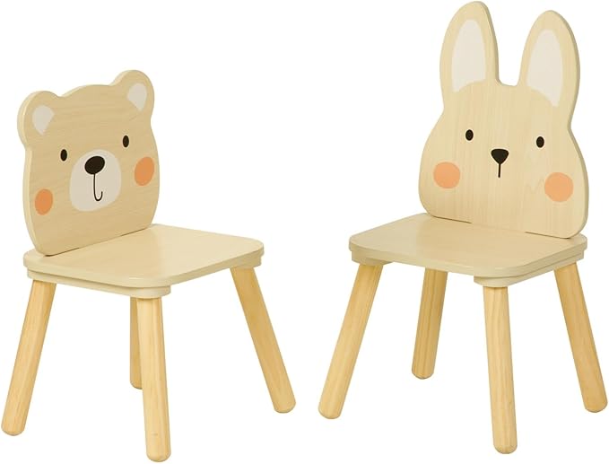 Photo 1 of Kids Wooden Animal Chairs, Including Rabbit and Bear Chair, Kids Playroom Furniture for Eating, Reading, Playing