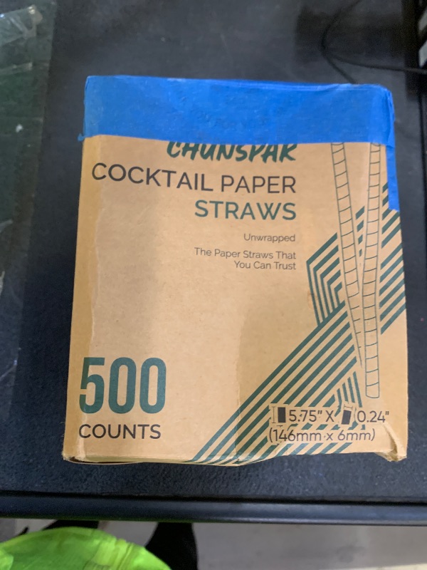 Photo 1 of [500 Counts] Chunspak 5.75 inch Eco-friendly Disposable Short Paper Drinking Straws Bulk for Cocktail, Mixed Drinks - Black White Striped