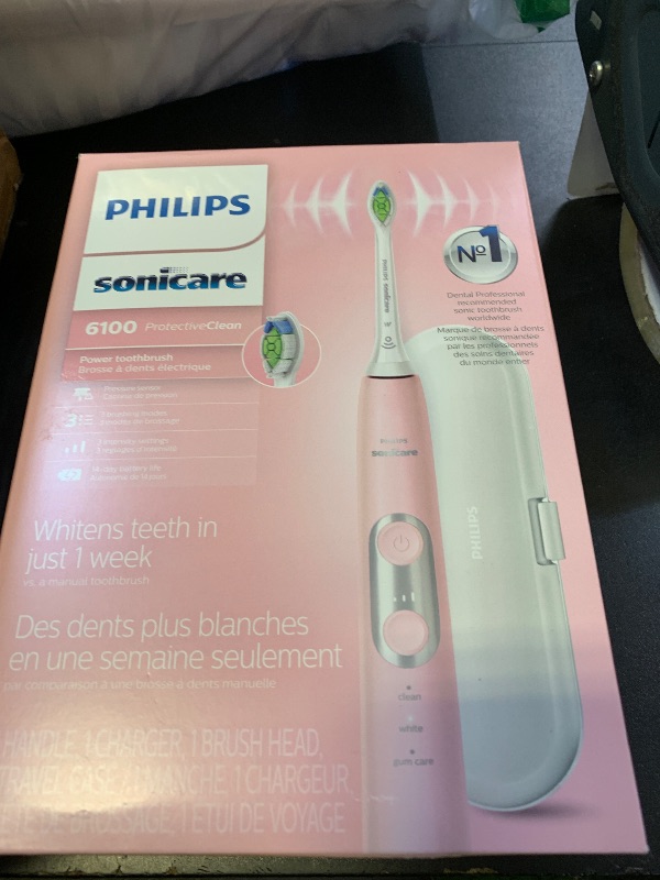 Photo 1 of Philips Sonicare ProtectiveClean 6100 Rechargeable Electric Toothbrush, with Pressure Sensor, 3 Cleaning Modes, SmarTimer and QuadPacer, 14-Day Battery Life, Travel Case, Pink, Model HX6876/21