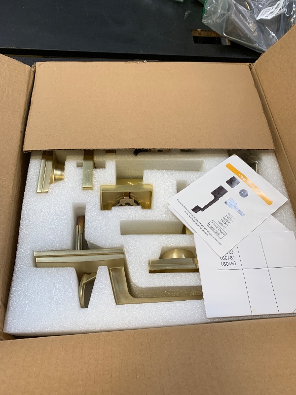 Photo 1 of Goldenwarm Double Front Door Lock Set, Gold Double Door Handle Set, Gold Double Door Handle with Dummy, Modern Double Front Door Hardware Set with Reversible Handle Lever