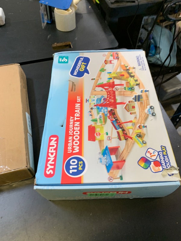 Photo 1 of 110PCS Wooden Train Set - Toy Magnetic Trains with Wooden Track Set for Kids Ages 3-8, City Scene Railway Set, Perfect Christmas Birthday Gift for Grandkids Toddlers Boys Girls