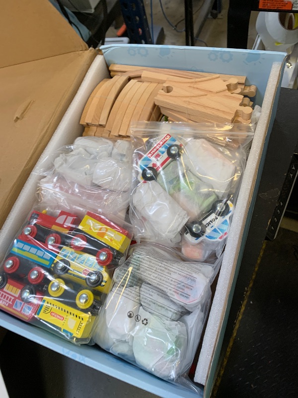 Photo 1 of 110PCS Wooden Train Set - Toy Magnetic Trains with Wooden Track Set for Kids Ages 3-8, City Scene Railway Set, Perfect Christmas Birthday Gift for Grandkids Toddlers Boys Girls