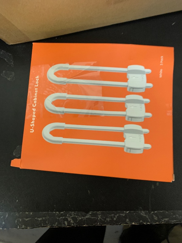 Photo 1 of (3 pack white) 4 button Cabinet Locks, U-Shaped Proofing Drawers Safety Child Locks Adjustable, for Wardrobe,Kitchen,Bathroom,Drawer,Fridge,Cupboard Doors Knobs & Handles