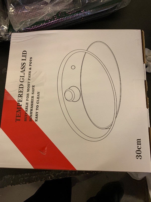 Photo 1 of JUSRAMINC Glass Lid for 12 Inch Frying Pan, Tempered Replacement Top, Twist Lock, Cookware Lid, Clear, Tempered Glass