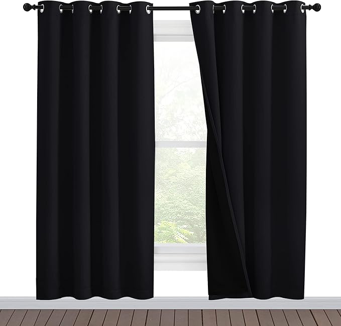 Photo 1 of NICETOWN 100% Blackout Window Curtain Panels, Cold and Full Light Blocking Drapes with Black Liner for Nursery, 84 inches Drop Thermal Insulated Draperies (2 Pieces, 52 Wide Each Panel)