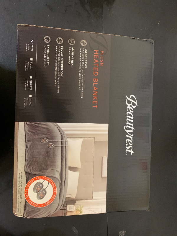 Photo 1 of Beautyrest Heated Electric Blanket for Cold Weather, Fast Heating Heated Blanket, Auto Shut Off, Virtually Zero EMF, Multi Heat Setting, UL Certified, Grey Twin (84 inx62 in)