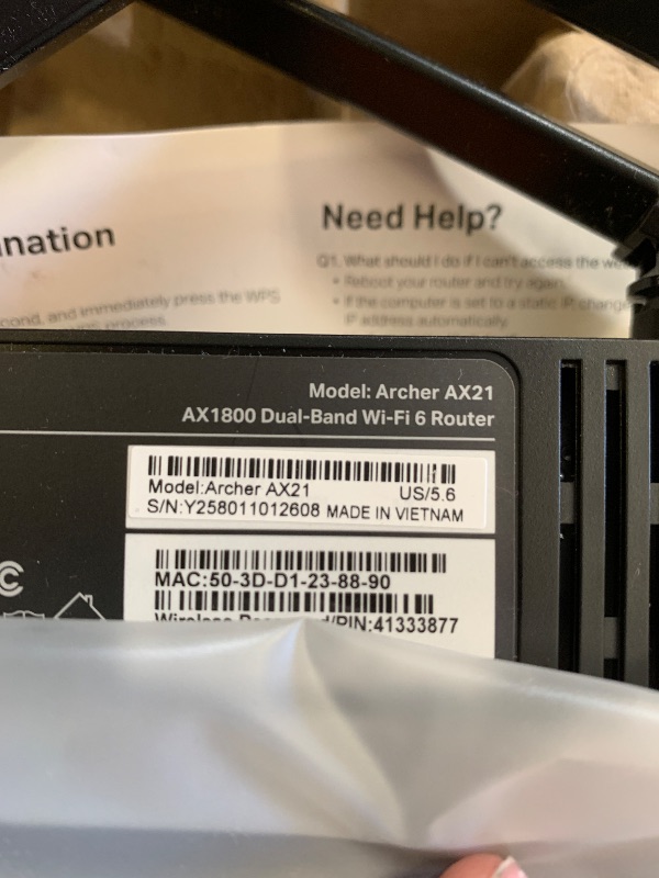 Photo 1 of TP-Link AX1800 WiFi 6 Router (Archer AX21) – Dual Band Wireless Internet, Gigabit, Easy Mesh, Works with Alexa - A Certified for Humans Device, Free Expert Support