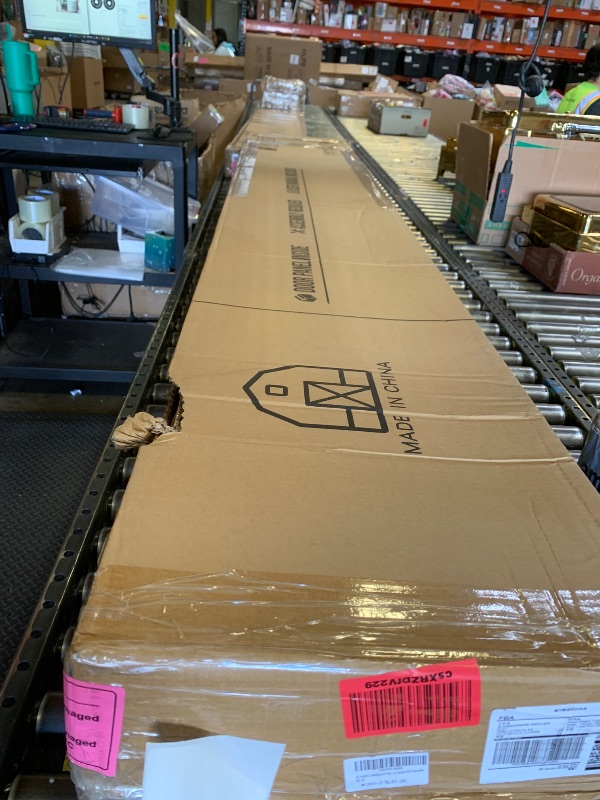 Photo 1 of ROYMELO 38x84 Inch Glass Sliding Barn Door Slab and 6.6ft Hardware Kit Included, 5 Frosted Glass, LVL Wood Panel Covered with White Water-Proof Scratch-Proof PVC Surface, Simple DIY Assembly