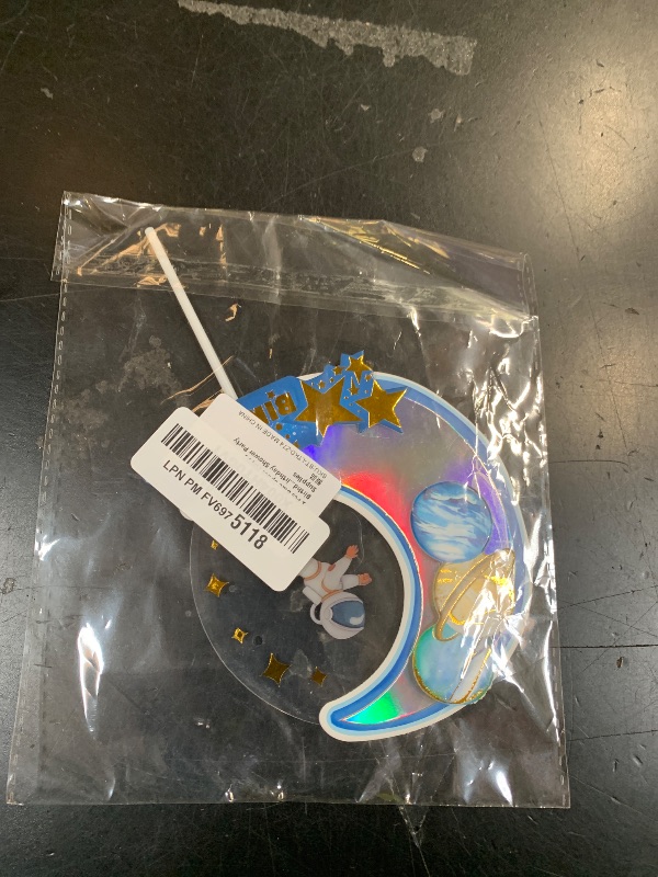 Photo 1 of 1 Pcs Blue Space Happy Birthday Cake Topper Planet Shaped cake decoration for Space Theme cake decoration Birthday Shower Party Supplies