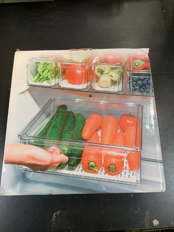 Photo 1 of Pomeat 10 Pack Fridge Organizer, Stackable Refrigerator Bins with Lids, BPA-Free Produce Fruit Storage Containers for Fridge, Clear for Food, Drinks, Vegetable