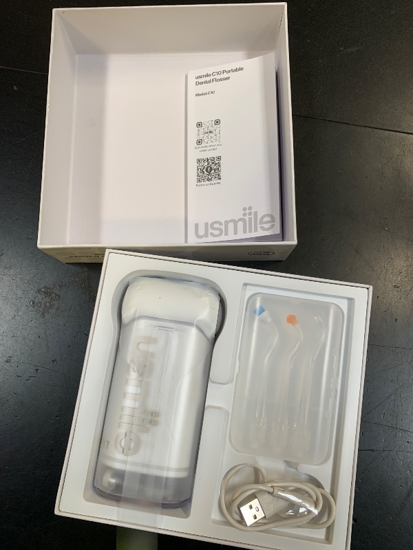 Photo 1 of usmile C10 Portable Water Flosser – Travel-Friendly, 95-Day Battery, 4 Modes, 360° Nozzle, 180ml Tank, IPX7 Waterproof, Dentist-Recommended for Braces, Implants & Sensitive Gums (White)