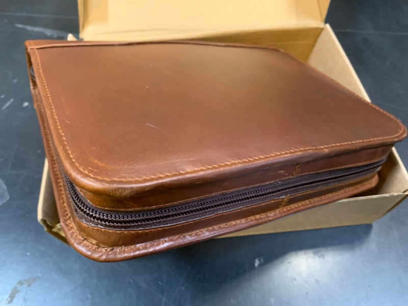 Photo 1 of ELIZO Leather Portfolio Leather Padfolio Folio A5 Notebook Cover Work Folder Business Portfolio Organizer Binder Men Women Small (Antique, A5)