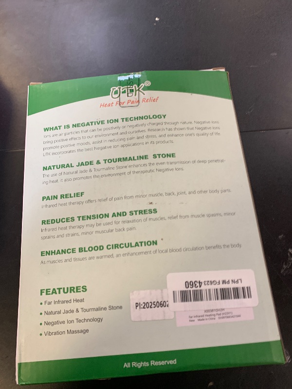 Photo 1 of UTK Vibrating Far Infrared Heating Pad for Back Pain Relief, Hot to 159?, Lower Back Massager Gift for Women Men, FSA-HSA Eligible, 3 Vibration, 16 Timers Auto-Off, 20 Jades, 35-55" Adjustable Size