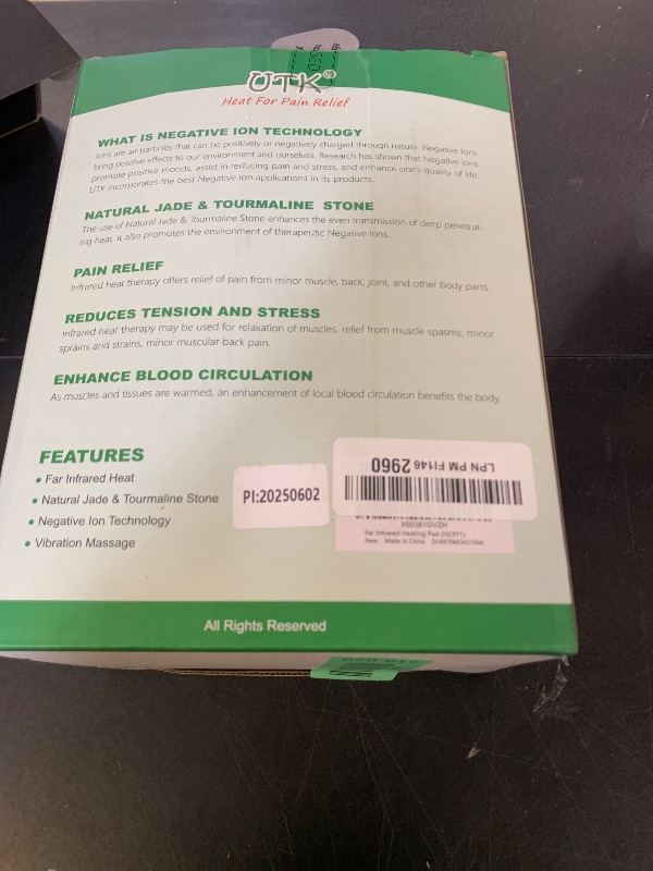 Photo 1 of UTK Vibrating Far Infrared Heating Pad for Back Pain Relief, Hot to 159?, Lower Back Massager Gift for Women Men, FSA-HSA Eligible, 3 Vibration, 16 Timers Auto-Off, 20 Jades, 35-55" Adjustable Size