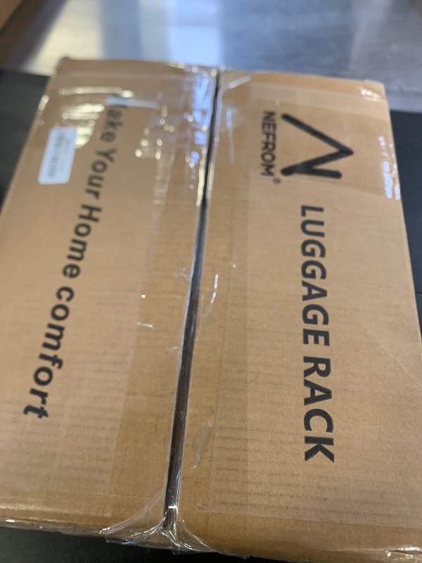 Photo 1 of NEFROM Luggage Rack, Set of 2, Suitcase Stand with Storage Shelf, Foldable Metal Luggage Holder for Guest Room, Bedroom, Hotel LR-GY-2