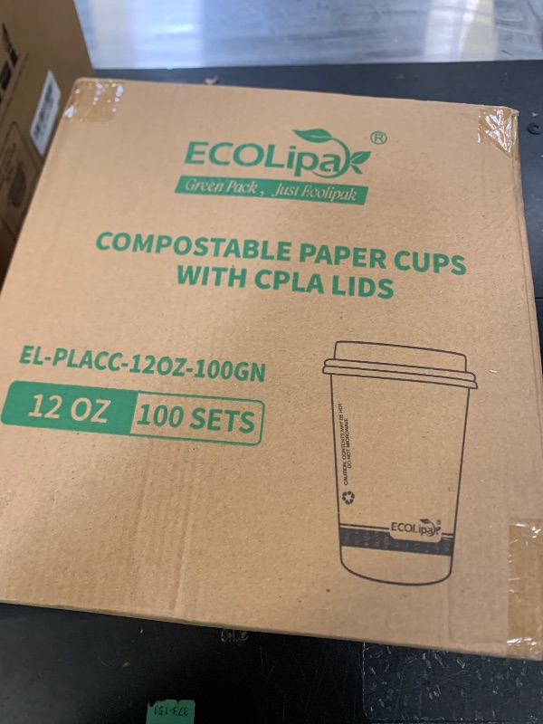 Photo 1 of ECOLipak 100 Count 12 oz Compostable Paper Coffee Cups, Biodegradable Disposable Coffee Cups with CPLA Lid, Eco-friendly Hot Drinking Cups for Party, Picnic, Travel, and Events