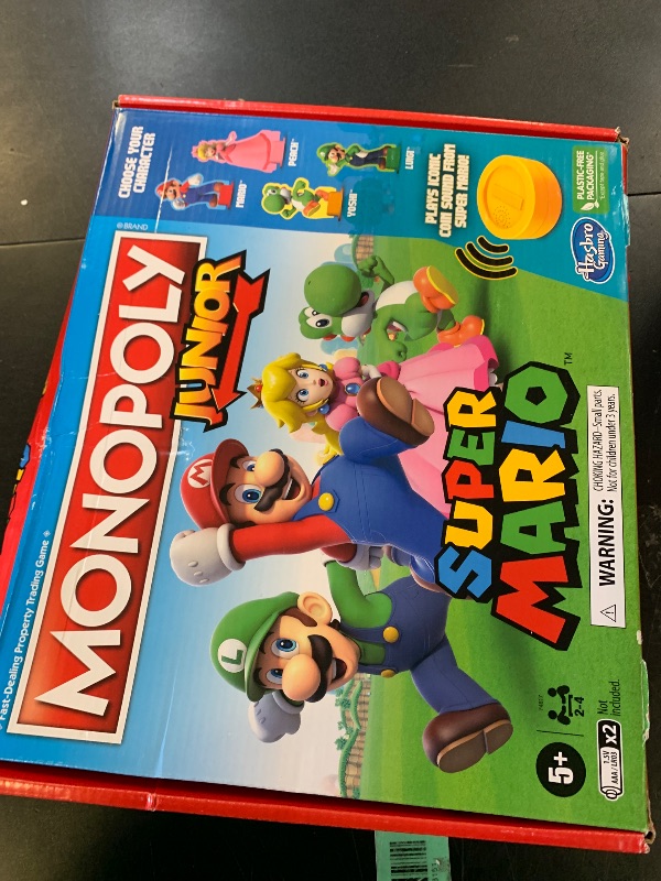 Photo 1 of Monopoly Junior Super Mario Edition Board Game, Fun Kids' Ages 5 and Up, Explore The Mushroom Kingdom as Mario, Peach, Yoshi, or Luigi (Amazon Exclusive)