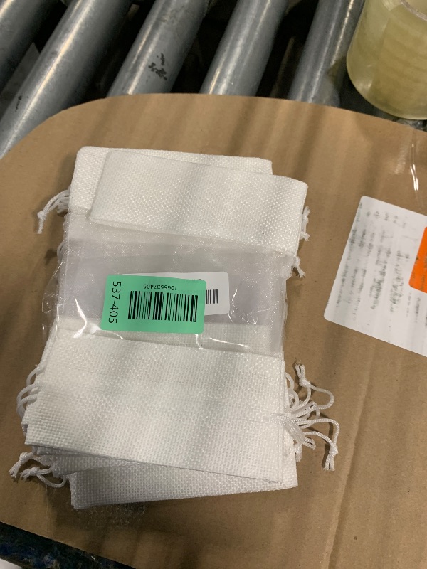 Photo 1 of 12-Pack Medium Linen Burlap & Organza Gift Bags w. Drawstrings (5x7 in, White) - Party Favors, Presents, Samples & Treats Mesh Pouch by The Display Guys