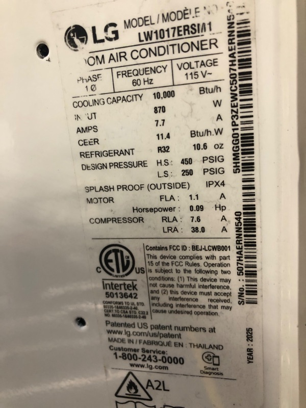 Photo 1 of ******MINOR DAMAGE ON THE BACK*****LG 10000 BTU Window Air Conditioners [2023] Remote Control WiFi App Ultra-Quiet Washable Filter Cools 450Sq.Ft for Medium & Large Room AC Unit air conditioner Easy Install White LW1017ERSM1
