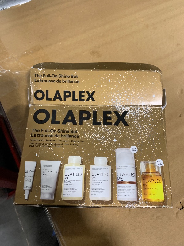 Photo 1 of ** MISSING OIL** Olaplex Full On Shine Hair Gift Set Limited Edition Gift Set with Hair Perfector, Shampoo & Conditioner, Scalp Treatment & Full Sized Bond Smoother Bonding Oil for Shiny Smooth, Strong Hair in One Use