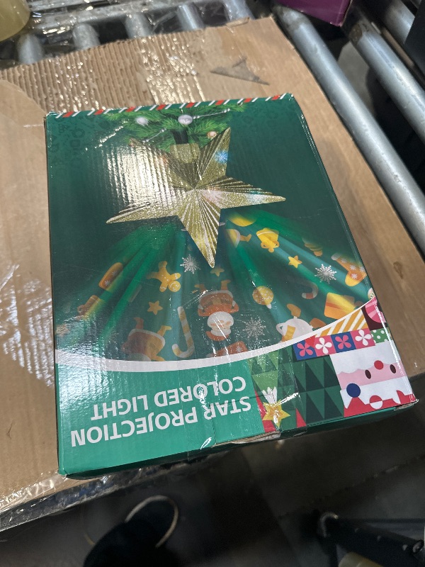 Photo 1 of [with Adjustable Base] 8.2 inch Christmas Star Tree Topper Projector with 4 Patterns and LED Lights Rotatable Projector Christmas Tree Star Topper Plug in for Indoor Office Xmas(4 Patterns, 3m Cable)