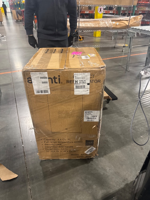 Photo 1 of  *********TURNS ON PERFECTLY******* Avanti 4.4 Cu. Ft. Compact Refrigerator Lockable Mini Fridge for Home Office or Dorm with Adjustable Glass Shelves, Reversible Door, Interior Light, and ENERGY STAR Certification, 4.4 cu.ft., Black