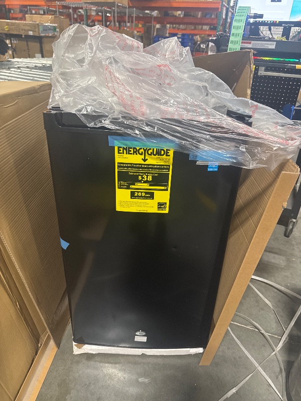 Photo 1 of  *********TURNS ON PERFECTLY******* Avanti 4.4 Cu. Ft. Compact Refrigerator Lockable Mini Fridge for Home Office or Dorm with Adjustable Glass Shelves, Reversible Door, Interior Light, and ENERGY STAR Certification, 4.4 cu.ft., Black