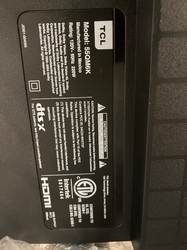 Photo 1 of **NO POWER CORD INCLUDED NOR ANY OTHER ITEMS** ** TV ONLY**
TCL 55 Inch Class QM6K Series | Mini LED QLED 4K HDR | 55QM6K, 2025 Model | 120HZ-144HZ High Brightness Smart Google TV Dolby Atmos Onkyo Audio | Voice Remote Alexa Gaming Streaming Television