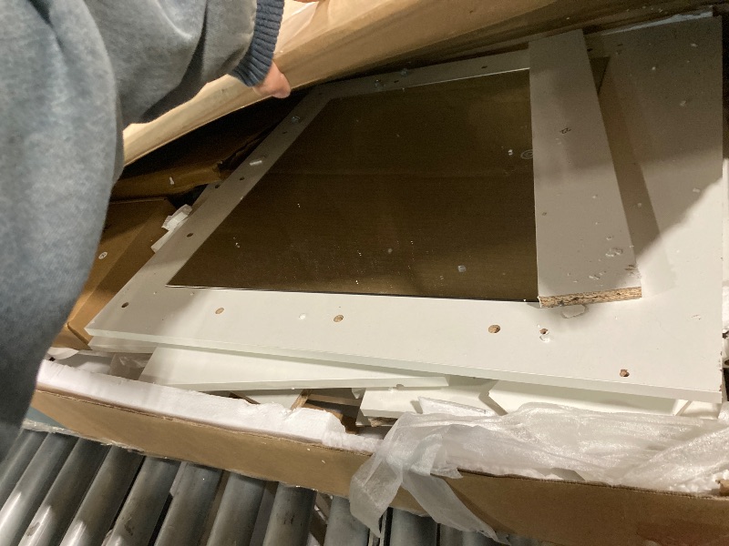 Photo 1 of **********USED**********Sweetcrispy Vanity Desk with Adjustable Lighten Mirror & Power Outlet, Makeup Desk for Bedroom with a Storage Cabinet and 3 Drawers, 4 Storage Shelves, White Dresser for Girls