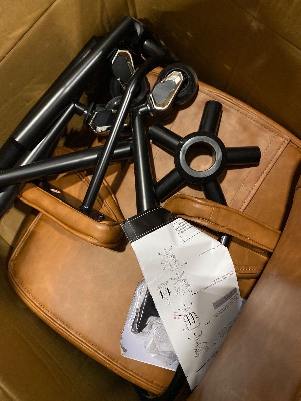 Photo 1 of *UNTESTED*
Home Office Desk Chair Retro Faux Leather Chair with Lumbar Support &Rubber Wheels, Mid Back Ergonomic Computer Chair Swivel Rolling Work Chair