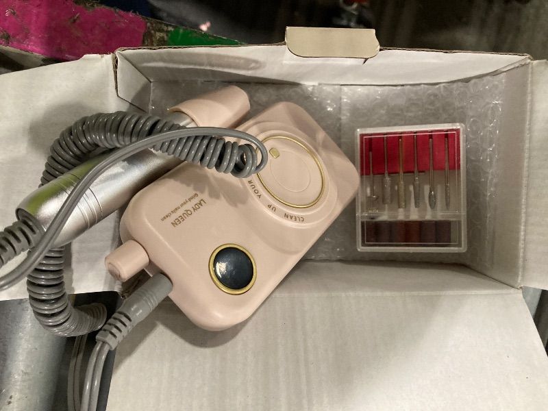 Photo 1 of ***MISSING CHARGING WIRE***Portable Nail Drill Electric File: 35000RPM Professional Rechargeable Nail E File Machine for Acrylic Nails Gel Polishing Removing, Cordless Efile with Bits Kit for Manicure Salon Home (Pink)