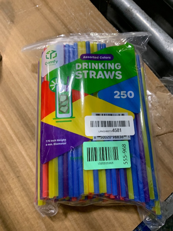 Photo 1 of [250 Pack] Disposable Plastic Drinking Straws - 7.75"High - Assorted Colors…