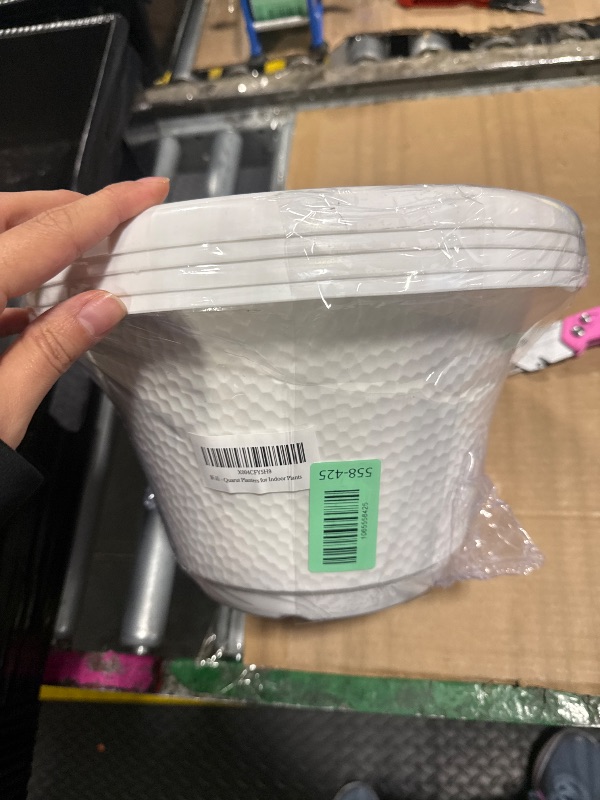 Photo 1 of ****MISSING BASE*** Quarut 12 Inch Plant Pot,4 Pack Large pots for Plants,Flower Pots with Drainage Hole & Saucer,Modern Planters for Indoor Outdoor Plants,Decorative Resin Garden Pots,White