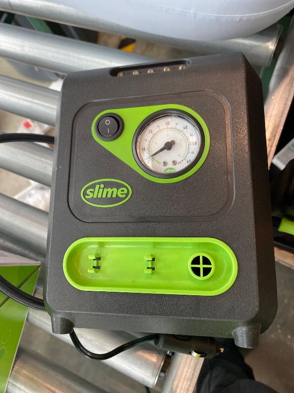 Photo 1 of *USED*
Slime 40034 Tire and Mattress Inflator, All-Purpose, High Pressure, High Volume, Analog 100 psi Dial Gauge, LED Light, 8 min Tire inflation, 3 Min Mattress inflation
