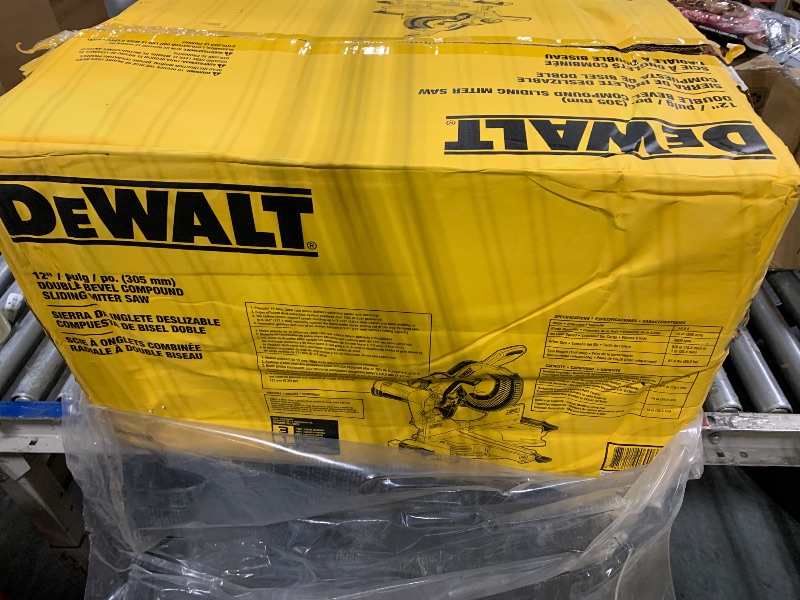 Photo 1 of *USED*
DEWALT Miter Saw, 12 Inch Double Bevel Sliding Compound Miter Saw, Includes Blade Wrench and Clamp, Increased Crosscut Capacity, Powerful 3800 RPM Motor 15 Amp (DWS779)