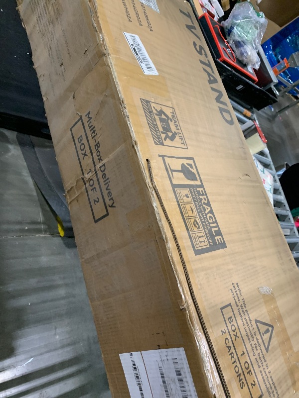 Photo 1 of ***PARTIAL SET, BOX 1/2 ONLY*** OneBlis 80" TV Stand & Media Console, Entertainment Center with Storage Shelves, Fits TVs up to 90", Modern Living Room Cabinet, 36" Electric Fireplace (White+Black)