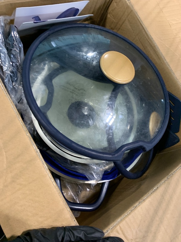 Photo 1 of ** used** CAROTE 20Pcs Titanium Cookware Set, Pots and Pans Set Non Stick, Kitchen Cooking Set with Detachable Handle, Non Toxic Induction Cookware, Dishwasher/Oven Safe?Blue