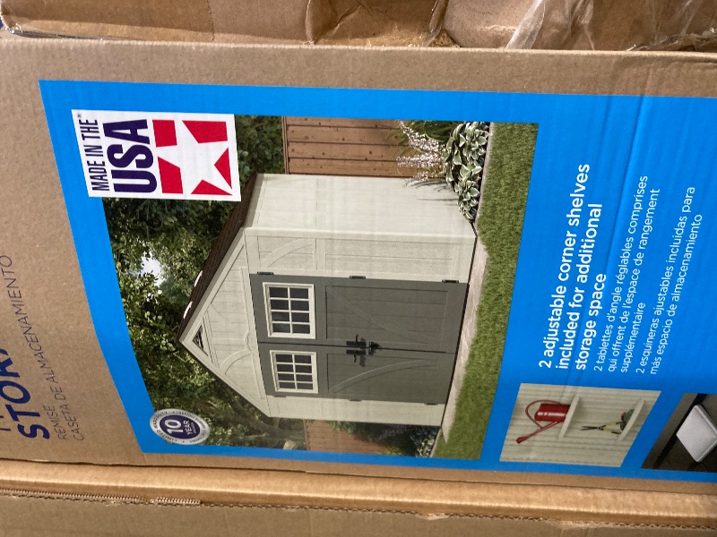 Photo 1 of ** TWO BOXES** Suncast 8x7 Ft. Outdoor Storage Shed - Large Resin Shed with Floor, Lockable Double Doors, & Skylights. 378 Cu Ft Tremont Garden Sheds & Outdoor Storage for Lawn Tools, Riding Mowers, Bikes, & More