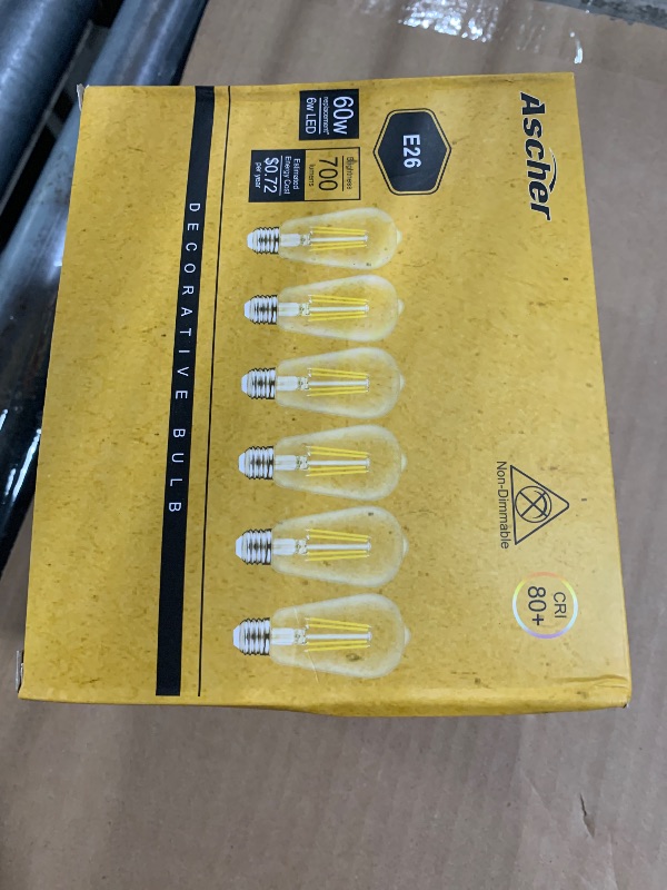 Photo 1 of *USED*
Ascher Vintage LED Edison Bulbs, 6W, Equivalent 60W, Non-Dimmable, High Brightness Cool White 4000K, ST58 Antique LED Filament Bulbs with 80+ CRI, E26 Medium Base, Clear Glass, Pack of 6