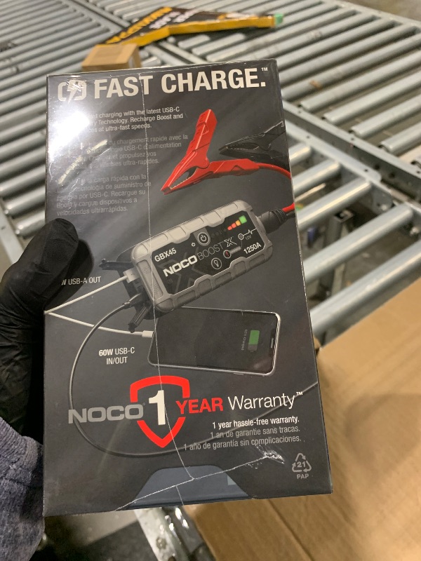 Photo 1 of ///////factory sealed////
NOCO Boost X GBX45: 1250A UltraSafe Jump Starter – 12V Lithium Battery Booster Pack, Portable Jump Box, Power Bank & Jumper Cables - for 6.5L Gas and 4.0L Diesel Engines