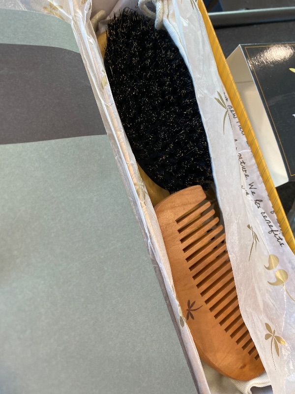 Photo 1 of *MINOR DAMAGE - USED*
Belula 100% Boar Bristle Hair Brush Set (Medium). Soft Natural Bristles for Thin and Fine Hair. Restore Shine And Texture. Wooden Comb, Travel Bag and Spa Headband Included!