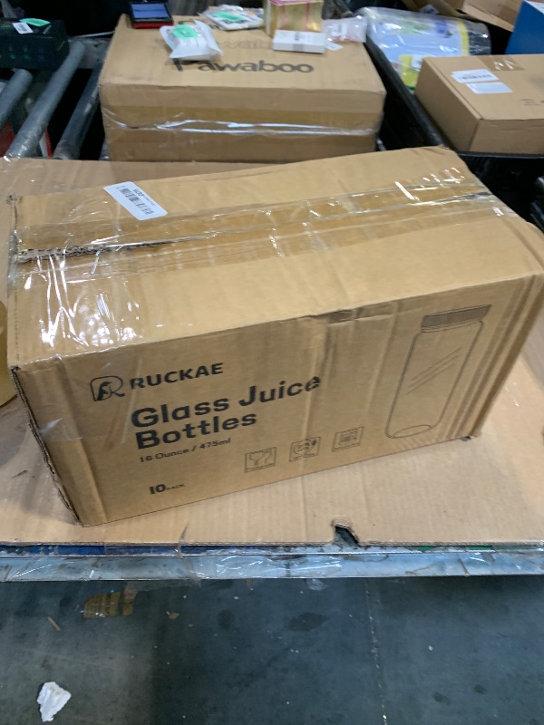 Photo 1 of 1 BOTTLE BROKEN Ruckae 16oz 10 Pack Juice Bottles, Glass Bottles with Lids, Smoothie Cup Lids and Straws, Water Bottle Mason Jar Drinking Glasses for Juicing, Smoothies, Kombucha 