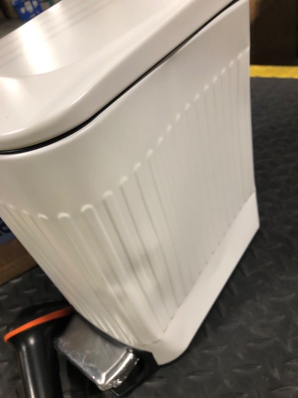 Photo 1 of ** DENTED**
TrashAid Slim Bathroom Trash Can with Lid Soft Close, 6 Liter/1.6 Gallon Stainless Steel Small Garbage Can with Removable Inner Bucket, Step Pedal, Slim Wastebasket for Toilet, Office, Bedroom, White