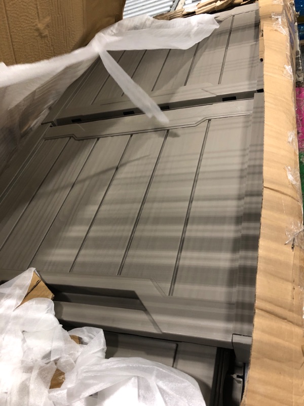 Photo 1 of **some damage**YITAHOME Outdoor Storage Box, 120 Gallon Waterproof Deck Box for Garden Tools, Patio Cushions, and Pool Accessories, Lockable, Easy Assembly, Versatile Bench or Table (Light Brown)