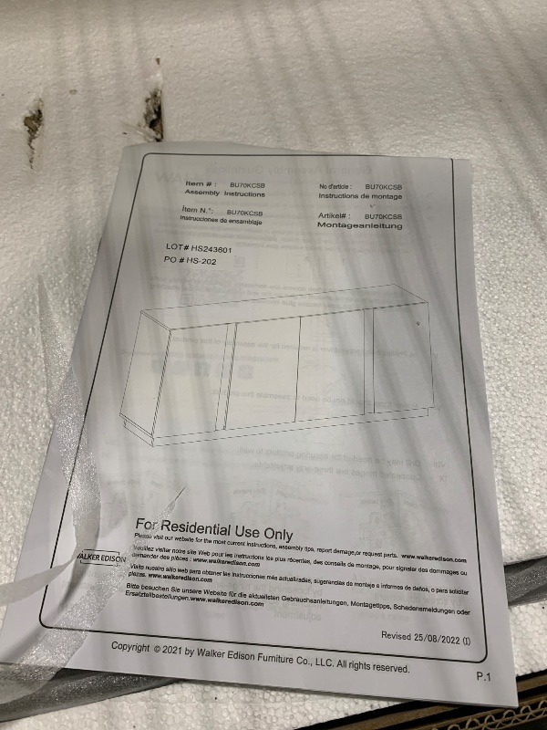 Photo 1 of ** USED/ DAMAGE MINOR** Walker Edison Liss Contemporary 4-Door Minimalist Sideboard 70 Inch Dark Walnut