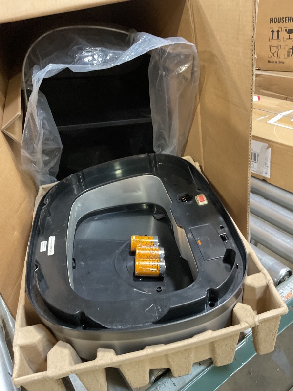 Photo 1 of **DIRTY/SCRATCHES** Amazon Basics Automatic Trash Can with Lid, Hands-Free, Stainless Steel, D-Shaped 80 l, 2 Bins