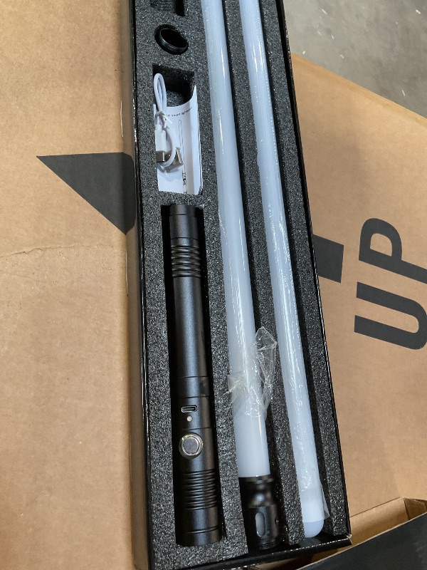 Photo 1 of 2 Pack Rechargeable Lightsabers with Connector, Metal Hilt Light Sabers, Durable PC Blade, USB Charging, Combine into Double Staff, 12 Colors LED, Sound Effects, Dueling Toys for Kids Adults, Gifts
