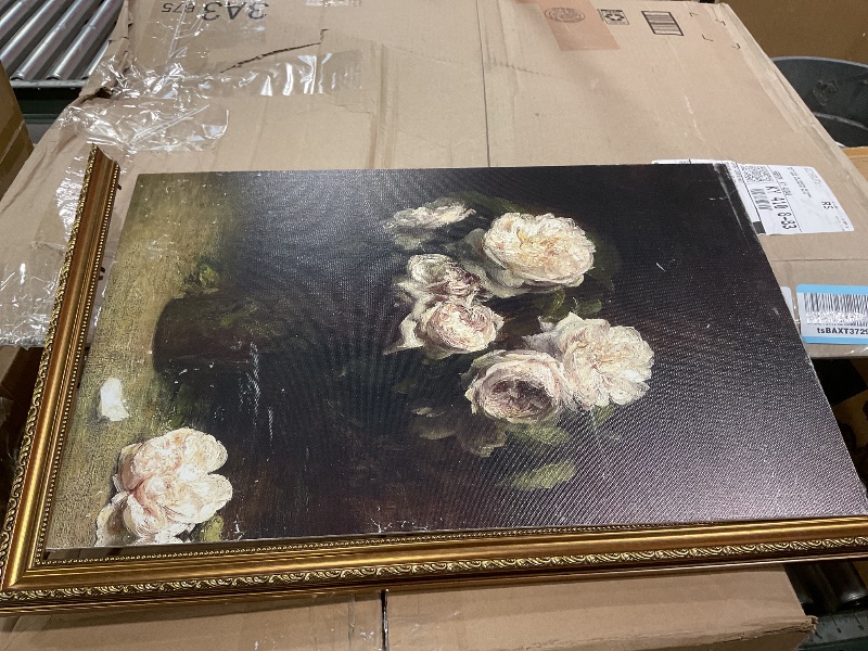 View 3 of ***broken ***ASTRDECOR Vintage Floral Wall Art, Gold Framed Canvas Wall Art Moody Dark Roses Painting, Vintage Flower Art Print for Kitchen Bedroom Bathroom Wall Decor, French Country Decor - 16" x 24"