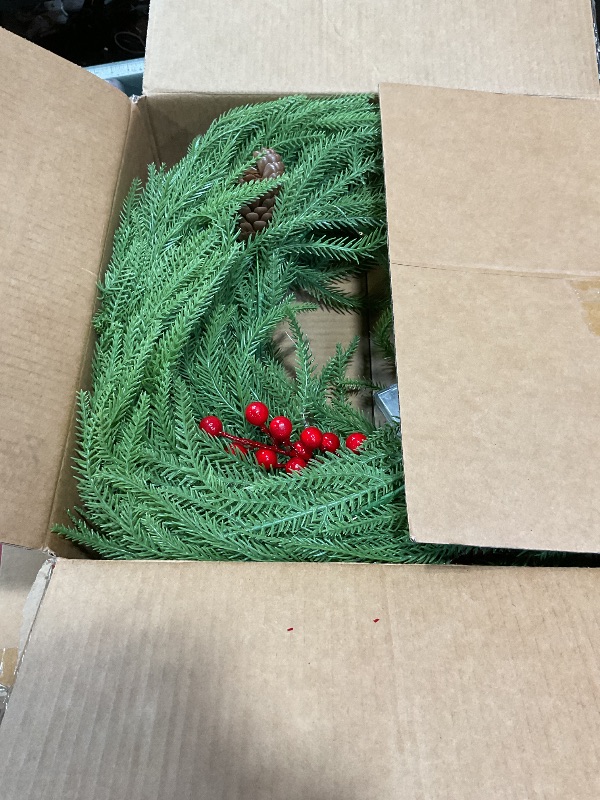 View 2 of *LIGHTS DONT WORK* 9FT Prelit Norfolk Pine Garland for Mantle, Real Touch Realistic Greenery Garlands for Table, Outdoor Indoor Xmas Holiday