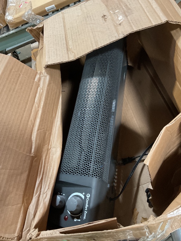 Photo 1 of **FOR PARTS TESTED / NON FUNCTIONAL NO POWER ** Comfort Zone 1500W Convection Baseboard Heater with Built-In Thermostat, Overheat & Tip-Over Protection, Dent-Proof Ends, Plug-In Portable, Ideal for Home, Bedroom & Office, Black